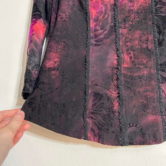 Y2K red & white abstract paisley rose appliqué top whimsigoth fairy grunge dark - Picture 2 of 8